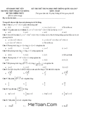 Đề thi thử THPT Quốc gia 2017 môn Toán trường Phạm Văn Đồng – Phú Yên