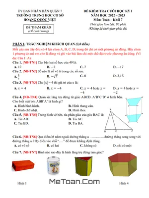 Đề tham khảo học kỳ 1 Toán 7 năm 2022 – 2023 trường THCS Hoàng Quốc Việt – TP HCM