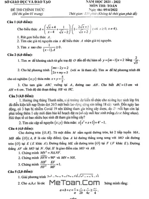 Đề thi HSG cấp tỉnh môn Toán THCS năm 2021-2022 - Sở GD&ĐT Hòa Bình