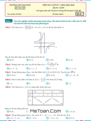 Bộ Đề Ôn Tập Toán 12 Học Kỳ 1 Năm 2025-2026 Trường THPT Đại Ngãi, Cần Thơ