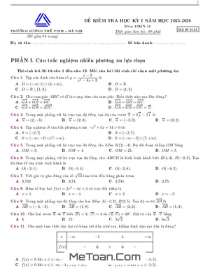 Đề thi học kỳ 1 Toán 10 năm học 2025 – 2026 trường Lương Thế Vinh – Hà Nội