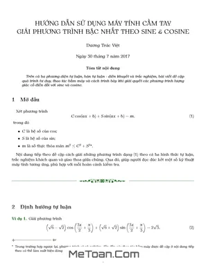 Hướng Dẫn Giải Phương Trình Lượng Giác Bậc Nhất Sin Cos Bằng Máy Tính Cầm Tay - Dương Trác Việt