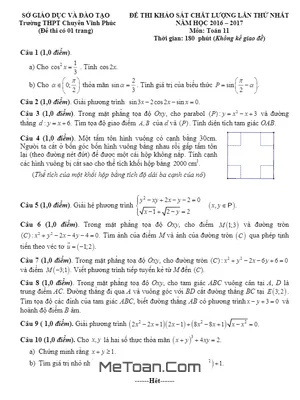 Đề khảo sát chất lượng Toán 11 lần 1 - Trường Chuyên Vĩnh Phúc