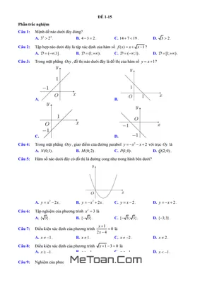 15 Đề Ôn Thi Học Kì 1 Môn Toán 10 (70% Trắc Nghiệm + 30% Tự Luận)