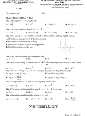Đề thi học kì 1 Toán 12 năm 2023 - 2024 trường THPT Hoàng Hoa Thám - Quảng Ninh