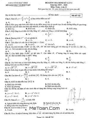 Đề kiểm tra định kỳ lần 1 Toán 12 năm học 2019 - 2020 sở GD&ĐT Bắc Ninh