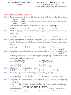 Đề thi học kỳ 2 Toán 12 năm 2019 - 2020 trường THPT chuyên Quốc học Huế