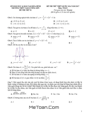 Bộ Đề Thi Thử THPT Quốc Gia 2017 Môn Toán Trường THPT Nam Lương Sơn - Hòa Bình