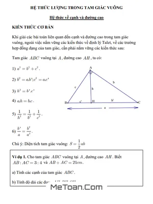 Chuyên Đề Hệ Thức Lượng Trong Tam Giác Vuông ôn Thi Vào Lớp 10