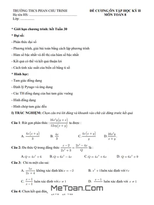 Đề Cương Ôn Tập Học Kì 2 Toán Lớp 8 Năm 2023 - 2024 Trường THCS Phan Chu Trinh - Hà Nội