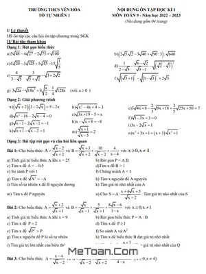 Ôn tập học kì 1 Toán 9 năm 2022 - 2023 trường THCS Yên Hòa - Hà Nội - Đề cương & Lời giải