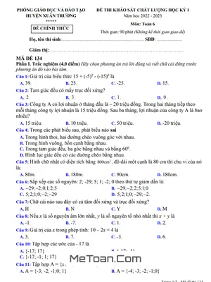 Đề thi học kỳ 1 Toán lớp 6 năm 2022 - 2023 phòng GD&ĐT Xuân Trường - Nam Định