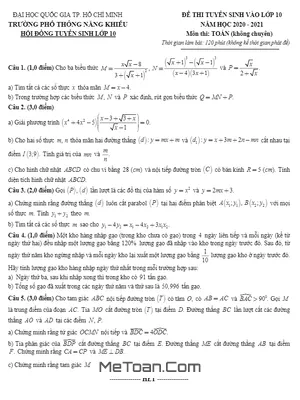 Đề thi tuyển sinh lớp 10 môn Toán (không chuyên) trường PTNK - TP HCM năm 2020 - 2021