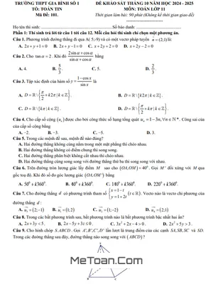 Đề khảo sát tháng 10 Toán 11 năm 2024 - 2025 trường THPT Gia Bình 1 - Bắc Ninh
