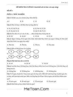 Bộ 5 Đề Thi Cuối Học Kỳ 1 Môn Toán Lớp 2 (Kết Nối Tri Thức)