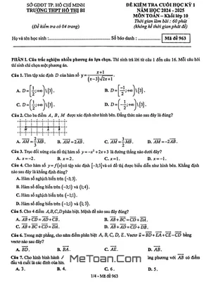 Đề thi học kỳ 1 Toán 10 năm 2024 - 2025 trường THPT Hồ Thị Bi – TP HCM