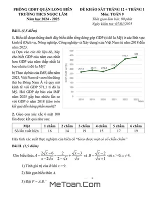 Đề KSCL Tháng 12 + Tháng 1 Toán 9 Năm 2024 - 2025 THCS Ngọc Lâm - Hà Nội