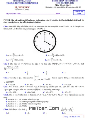 Đề Thi Tuyển Chọn Học Sinh Giỏi Toán 11 Năm 2025-2026 Trường THPT Thuận Thành 1 - Bắc Ninh