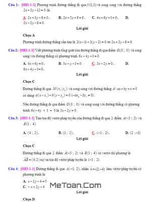 Bài Tập Trắc Nghiệm Phương Pháp Tọa Độ Trong Mặt Phẳng Oxy Có Lời Giải Chi Tiết