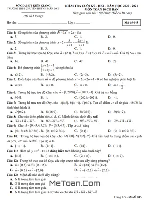 Đề thi HK1 Toán 10 cơ bản năm 2020 - 2021 trường chuyên Huỳnh Mẫn Đạt - Kiên Giang