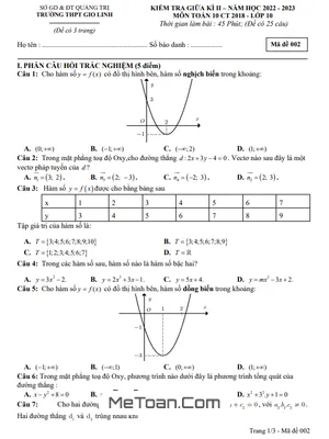 Đề Thi Giữa Kì 2 Môn Toán Lớp 10 Năm 2022 - 2023 Trường THPT Gio Linh - Quảng Trị