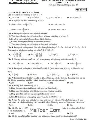 Đề thi giữa HK1 Toán 11 năm 2020 - 2021 trường THPT Lý Tự Trọng - Quảng Nam