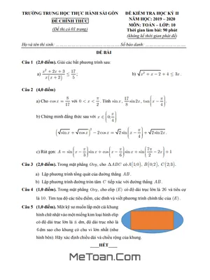 Đề Thi Học Kì 2 Môn Toán Lớp 10 Năm 2019 - 2020 Trường THPT Thực Hành Sài Gòn - TP.HCM (Có Đáp Án)