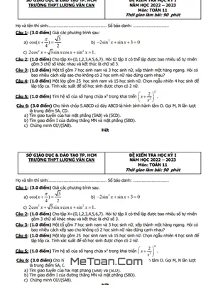 Đề thi HK1 Toán 11 năm 2022 - 2023 trường THPT Lương Văn Can - TP HCM