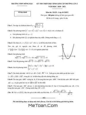 Đề thi HSG Toán 10 lần 2 năm 2020 – 2021 trường THPT Đồng Đậu – Vĩnh Phúc