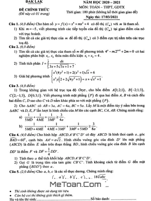 Đề thi học sinh giỏi tỉnh Toán THPT & GDTX năm 2020 - 2021 Sở GD&ĐT Đắk Lắk