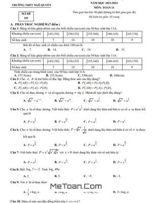 Đề thi học kì 2 Toán 11 năm 2023 - 2024 trường THPT Ngô Quyền - Thái Nguyên