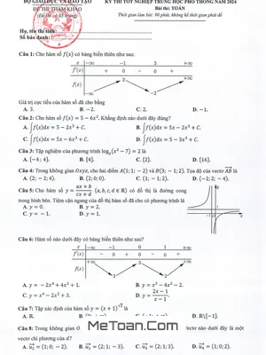 Đề Thi Tham Khảo Tốt Nghiệp THPT 2024 Môn Toán