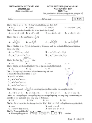 Đề thi thử Toán THPT Quốc gia 2019 trường THPT chuyên Bắc Ninh lần 1