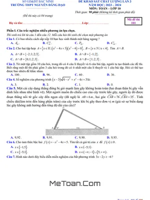 Đề khảo sát lần 3 Toán 10 năm 2023 - 2024 trường THPT Nguyễn Đăng Đạo - Bắc Ninh