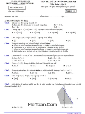 Đề thi giữa học kỳ 1 Toán 10 năm 2022 – 2023 trường THPT Lương Thế Vinh – Quảng Nam