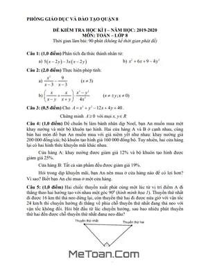 Đề thi học kỳ 1 Toán 8 năm 2019 - 2020 phòng GD&ĐT Quận 8 - TP HCM