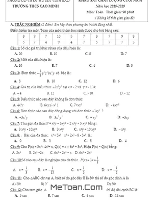 Đề KSCL Cuối Năm Toán 7 Năm 2018 - 2019 Trường THCS Cao Minh - Hải Phòng