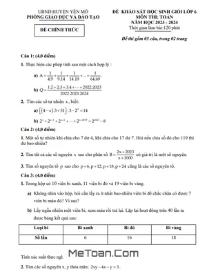 Đề khảo sát HSG Toán 6 năm 2023 - 2024 phòng GD&ĐT Yên Mô - Ninh Bình