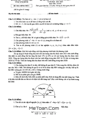 Đề thi thử tuyển sinh lớp 10 môn Toán năm 2022 - 2023 Sở GD&ĐT Ninh Bình
