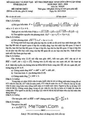 Đề thi học sinh giỏi Toán 9 cấp tỉnh năm 2023 - 2024 sở GD&ĐT Gia Lai