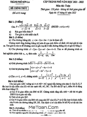 Đề thi HSG Toán THCS năm 2021-2022 phòng GD&ĐT TP. Sơn La