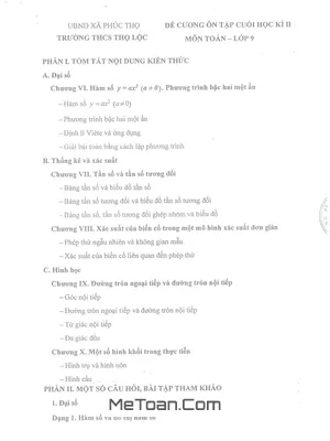 Đề cương Ôn Thi Cuối Học Kỳ 2 Toán 9 THCS Thọ Lộc (2025-2026) - Hà Nội