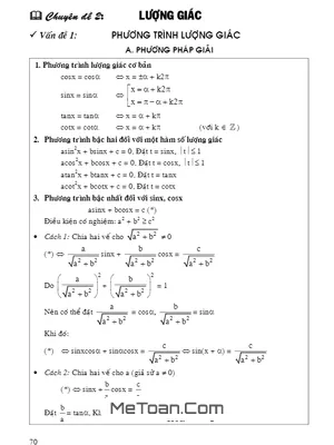 Phương Pháp Giải Phương Trình Lượng Giác - Trung Tâm LTĐH Vĩnh Viễn