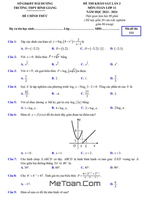 Đề khảo sát lần 3 Toán 11 năm 2023 – 2024 trường THPT Bình Giang – Hải Dương