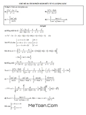 Trắc nghiệm Tích phân Hàm hữu tỉ và Hàm lượng giác - Lý thuyết và Bài tập có lời giải