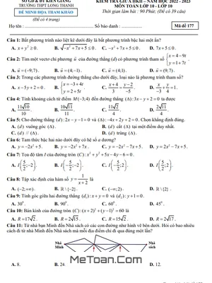 Đề minh họa giữa HK2 Toán 10 năm 2022 – 2023 trường THPT Long Thạnh – Kiên Giang