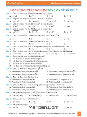 166 Câu Hỏi Trắc Nghiệm Tổng Ôn Về Số Phức - Hứa Lâm Phong