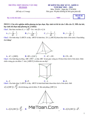 Đề thi học kỳ 2 Toán 11 năm 2023 - 2024 trường THPT Hoàng Văn Thụ - Hà Nội