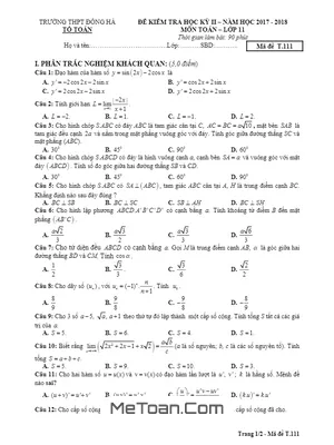 Đề thi học kỳ 2 Toán 11 năm 2017 - 2018 trường THPT Đông Hà - Quảng Trị