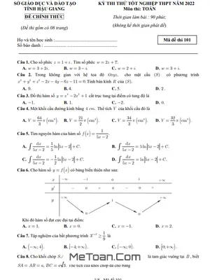 Đề thi thử tốt nghiệp THPT 2022 môn Toán sở GD&ĐT Hậu Giang